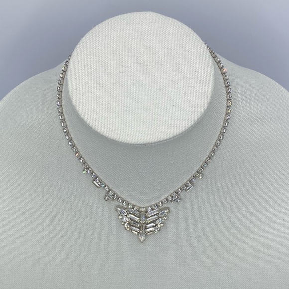 Wiesner Vintage Rhinestone Choker Silver Tone Necklace - Picture 5 of 11
